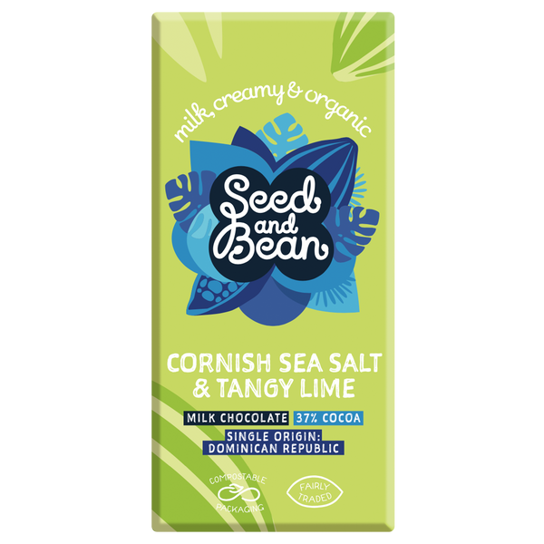 Cornish Sea Salt & Tangy Lime Milk Chocolate 75g Bar (37% Cocoa)