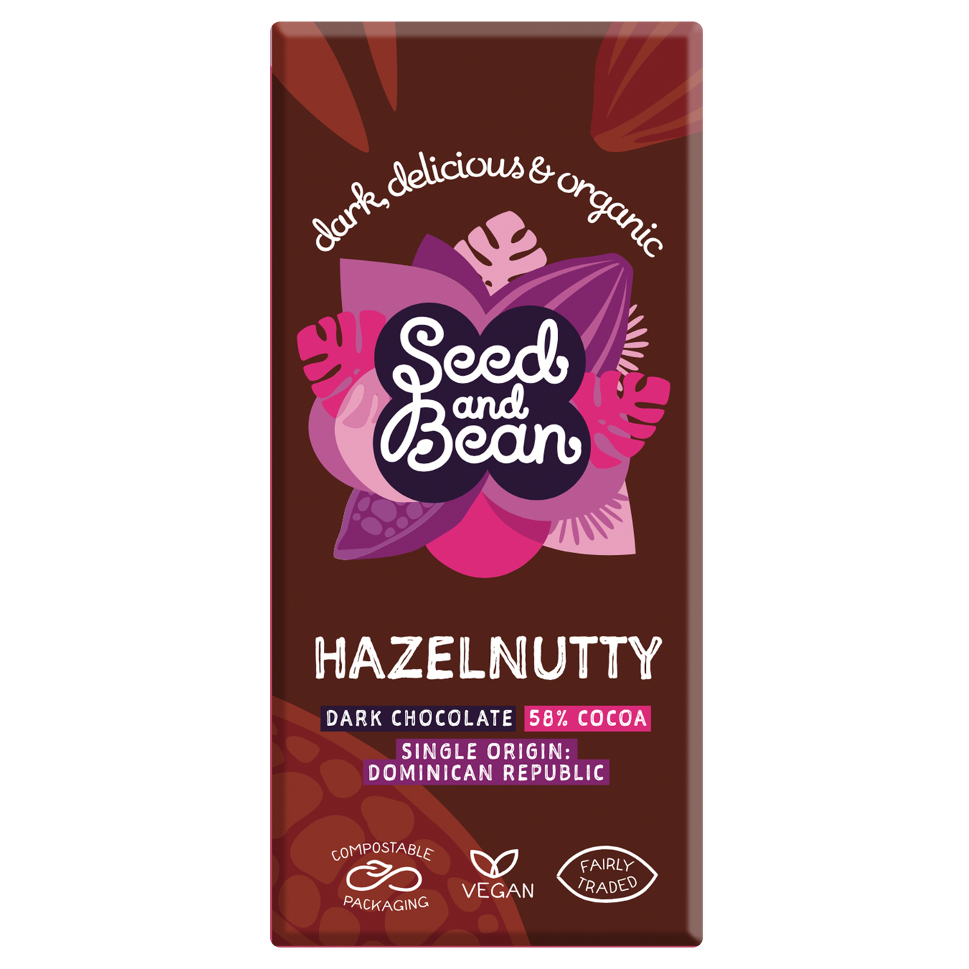 Hazelnutty Fine Dark Chocolate 75g Bar (58% Cocoa)