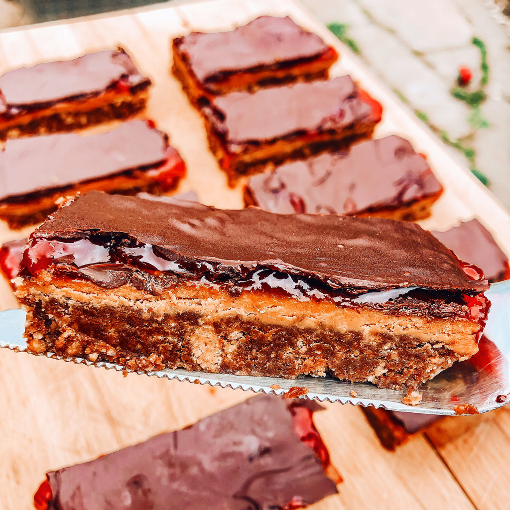Chocolate PB&J Biscuit Bars (Vegan)