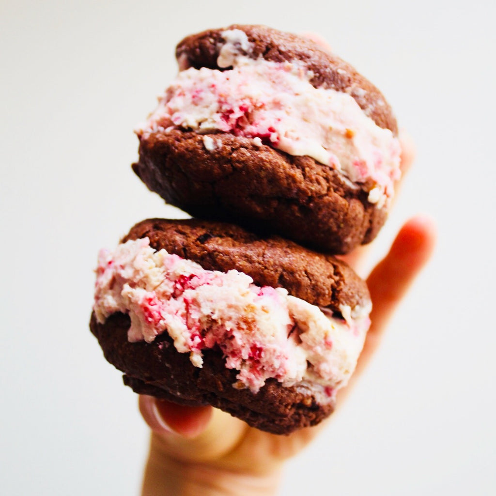 Dark Chocolate, Coconut & Raspberry Ice Cream Sandwiches