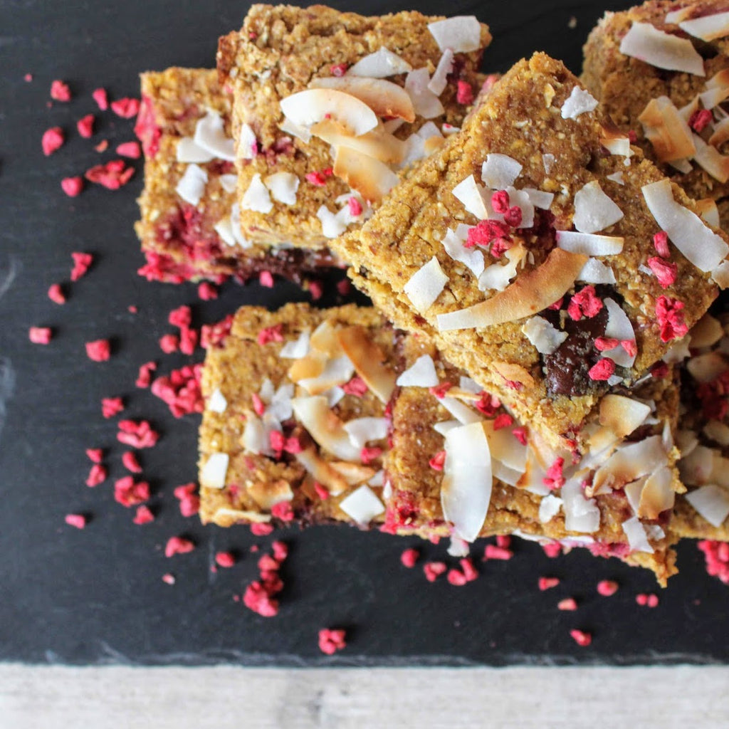 Raspberry, Chocolate & Coconut Blondies