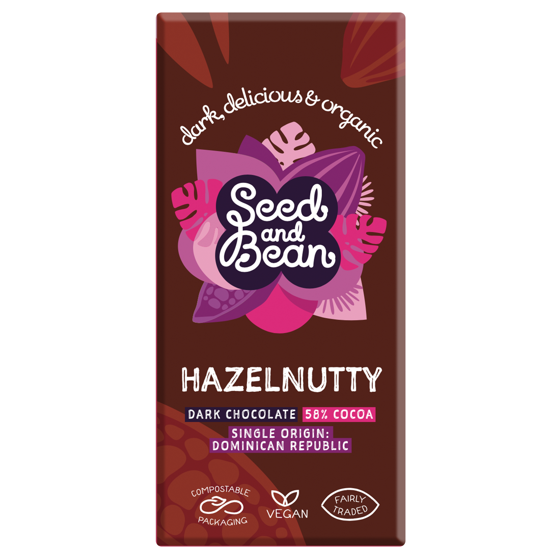 Hazelnutty Fine Dark Chocolate 75g Bar (58% Cocoa)