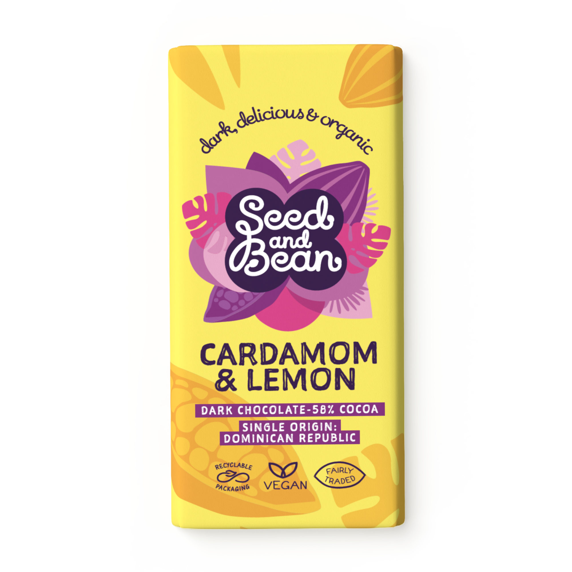 Aromatic Cardamom & Lemon Fine Dark Chocolate 75g Bar (58% Cocoa)