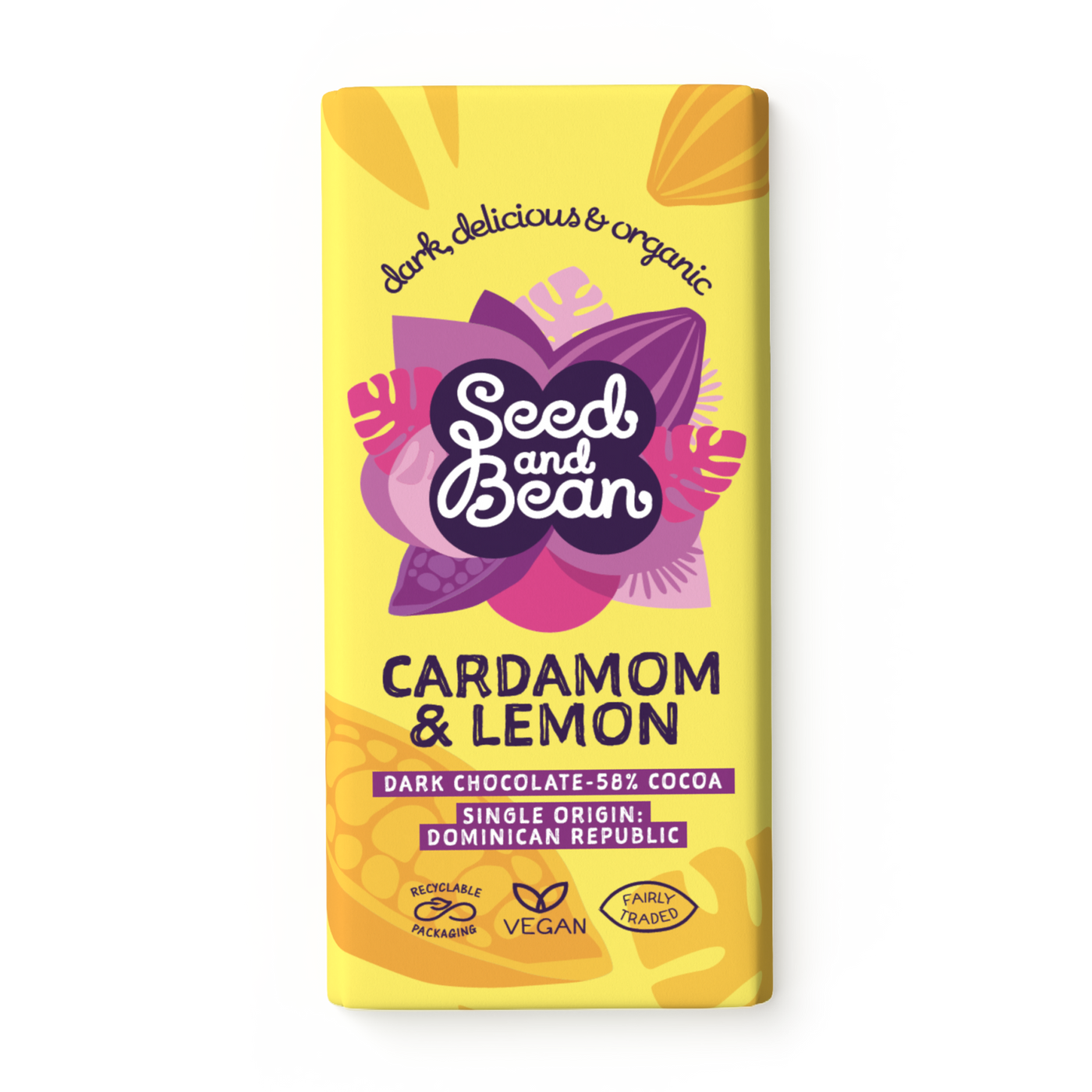 Aromatic Cardamom & Lemon Fine Dark Chocolate 75g Bar (58% Cocoa)