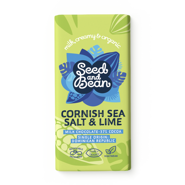 Cornish Sea Salt & Tangy Lime Milk Chocolate 75g Bar (37% Cocoa)