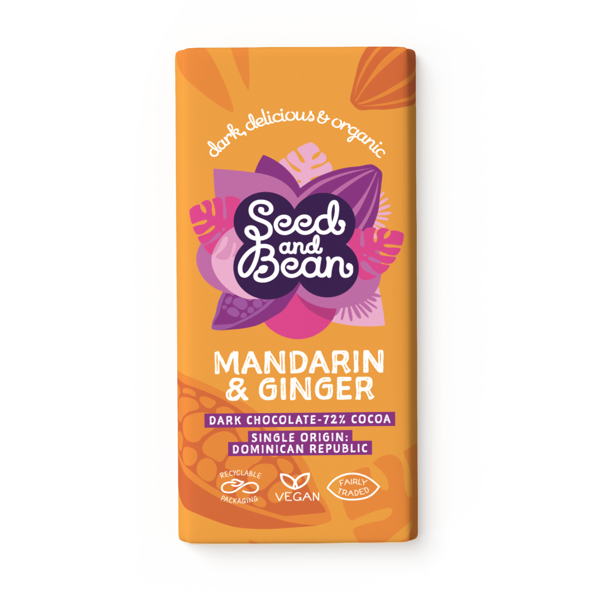 Zesty Mandarin & Spicy Ginger Extra Dark Chocolate 75g Bar (72% Cocoa)