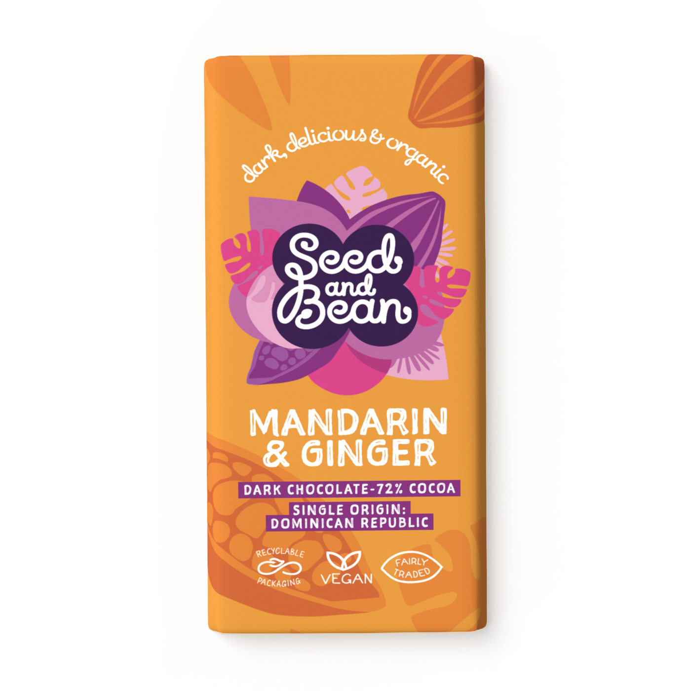 Zesty Mandarin & Spicy Ginger Extra Dark Chocolate 75g Bar (72% Cocoa)