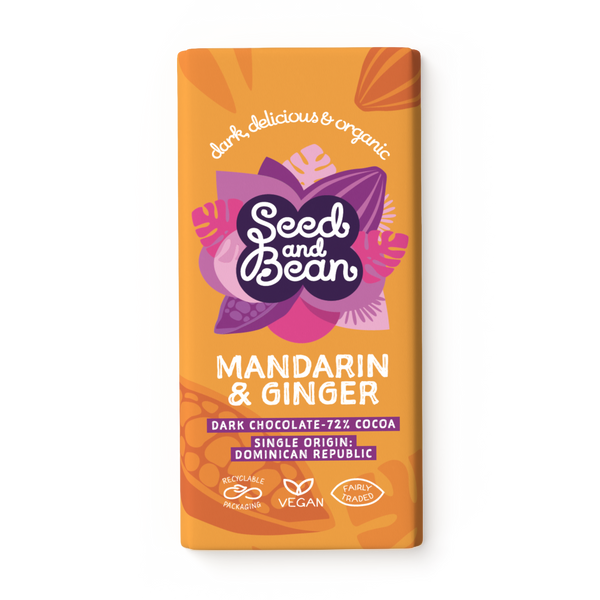 Zesty Mandarin & Spicy Ginger Extra Dark Chocolate 75g Bar (72% Cocoa)